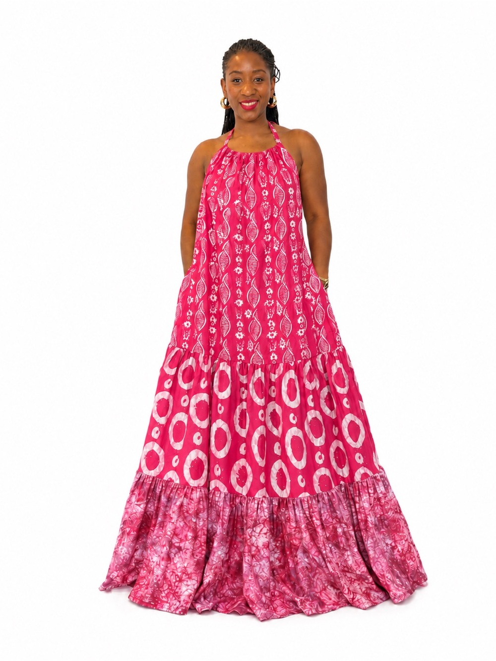 African Tie-Dye (Adire) Backless Halter Neck Maxi Dress